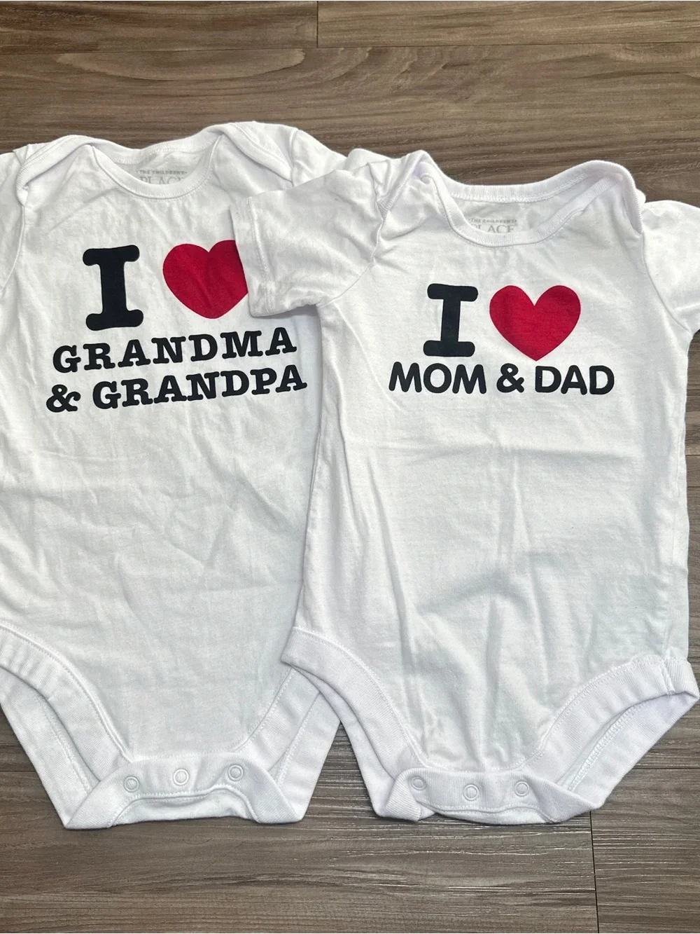 The Children's Place White Tee Bodysuits with Red Heart Black Lettering 9-12M